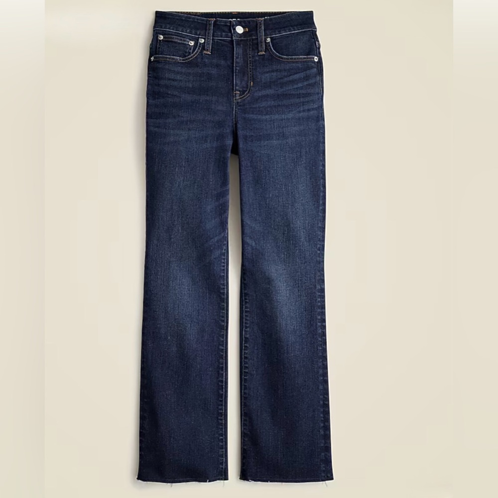 J Crew Super-Stretch Mid Rise Curvy Kick Out, Dark Wash, Raw Hem SZ 29, 26” IS